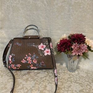 Guess Brown Monogram Floral Satchel and Crossbody Purse